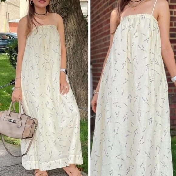 H&M Hand-Painted Wildflower Collection Light Yellow/Lavender Linen-Blend Dress - Picture 7 of 7